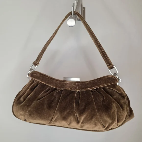 Antonio Melani Brown Velvet Pleated Frame Shoulder Bag - Picture 12 of 12